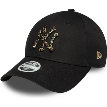 New Era Curved Brim Women 9FORTY Leopard Infill New York Yankees MLB Black Adjustable Cap