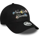 new-era-curved-brim-women-9forty-floral-script-new-york-yankees-mlb-black-adjustable-cap