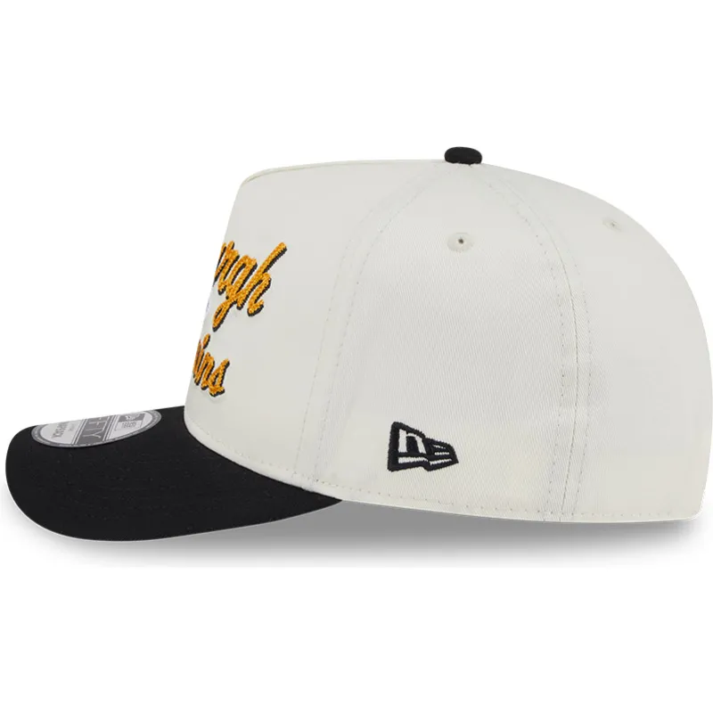 beige-und-schwarze-gebogene-snapback-kappe-9fifty-a-frame-chainstitch-der-pittsburgh-penguins-nhl-von-new-era