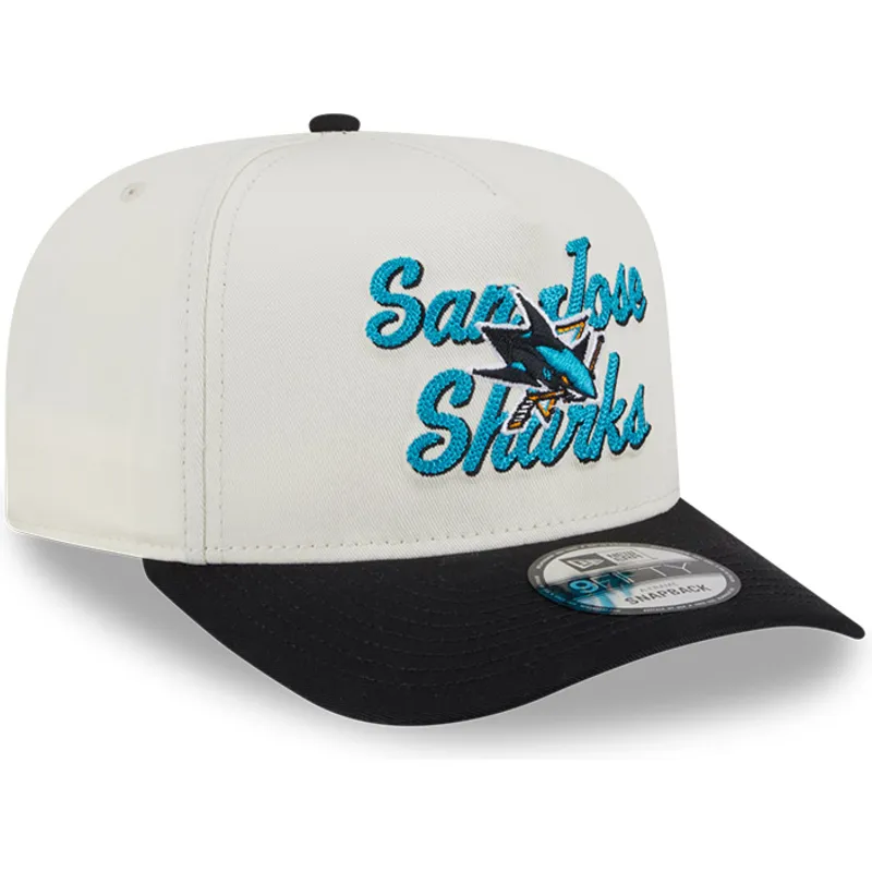 beige-und-schwarze-gebogene-snapback-kappe-9fifty-a-frame-chainstitch-der-san-jose-sharks-nhl-von-new-era