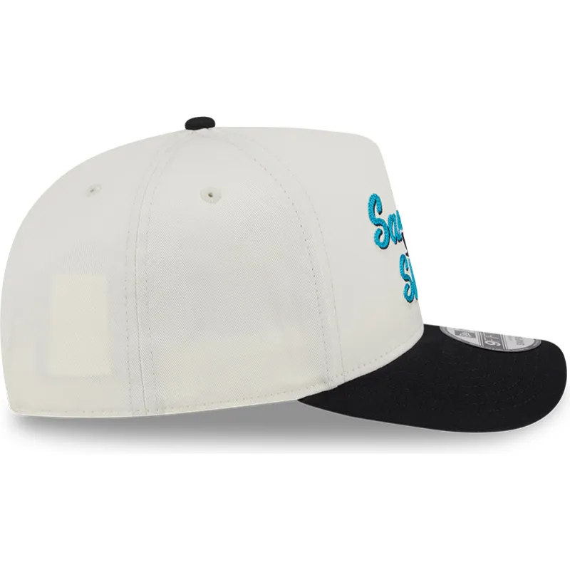 beige-und-schwarze-gebogene-snapback-kappe-9fifty-a-frame-chainstitch-der-san-jose-sharks-nhl-von-new-era