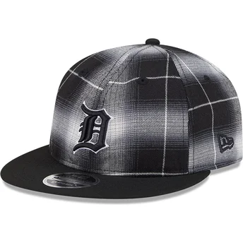 Schwarze flache Snapback-Kappe 9FIFTY Retro Crown Plaid der Detroit Tigers MLB von New Era