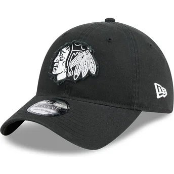 Schwarze verstellbare 9TWENTY Kappe mit gebogenem Schirm, Chicago Blackhawks NHL, von New Era.