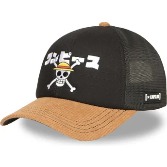 Capslab Straw Hat Pirates OP6 ONE One Piece Black and Brown Trucker Hat