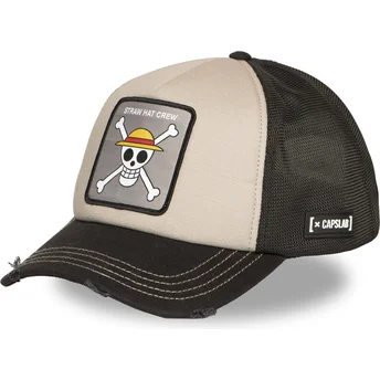 Beige und schwarze Trucker-Kappe Straw Hat Pirates OP6 STR One Piece von Capslab