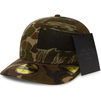 Sapkák ívelt terepmintás illesztett 59FIFTY Pre-Curved Brushed Cotton Three Looms Woodland New Era