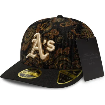 Schwarze gebogene angepasste Kappe 59FIFTY Low Profile Floral Cord Three Looms Printed Corduroy von Oakland Athletics MLB von Ne