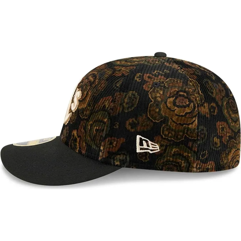 svart-bojd-keps-justerbar-59fifty-low-profile-floral-cord-three-looms-printed-corduroy-fran-oakland-athletics-mlb-av-new-era