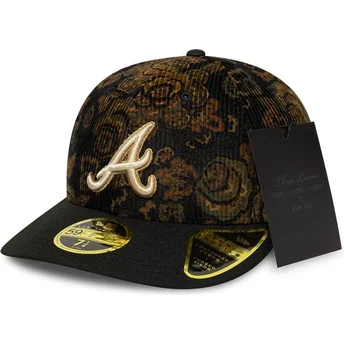 New Era Curved Brim 59FIFTY Low Profile Floral Cord Three Looms Printed Corduroy Atlanta Braves MLB Black Fitted Cap