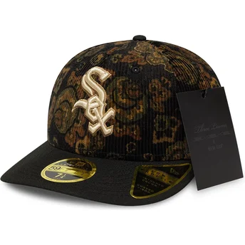 Schwarze gebogene Kappe 59FIFTY Low Profile Floral Cord Three Looms Bedruckter Kord von Chicago White Sox MLB von New Era