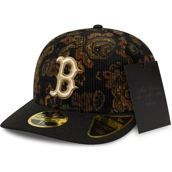 Schwarze gebogene angepasste Kappe 59FIFTY Low Profile Floral Cord Three Looms Printed Corduroy der Boston Red Sox MLB von New E