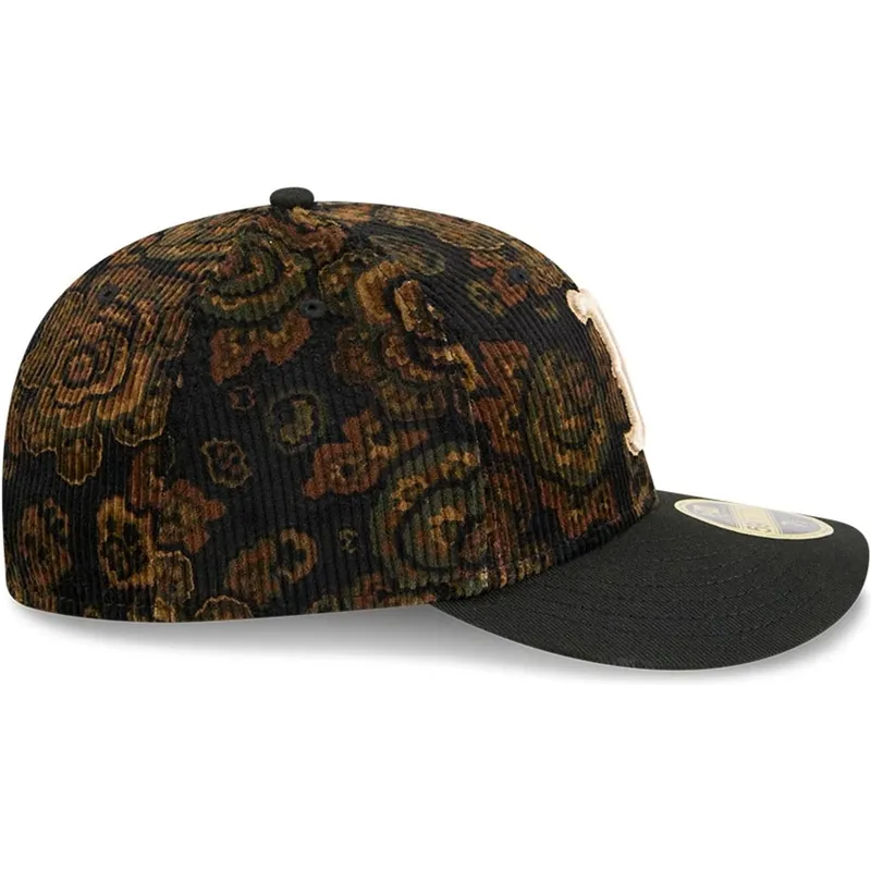 schwarze-gebogene-angepasste-kappe-59fifty-low-profile-floral-cord-three-looms-printed-corduroy-der-boston-red-sox-mlb-von-new-e