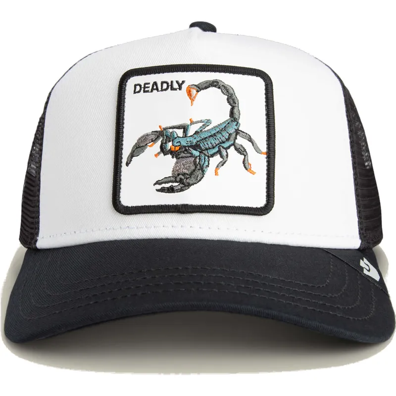 trucker-cap-weiss-und-schwarz-skorpion-deadly-the-farm-von-goorin-bros