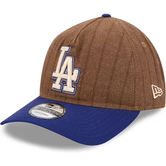 Verstellbare 9TWENTY A Frame Wool Pinstripe Kappe in Braun und Blau von den Los Angeles Dodgers MLB von New Era