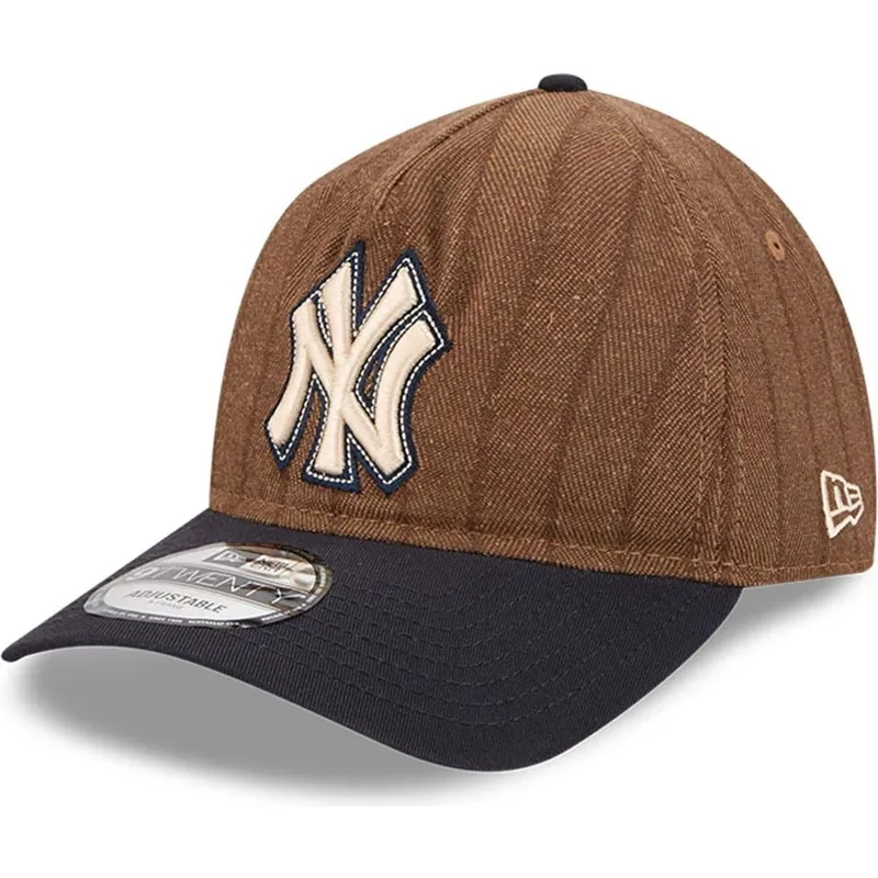 brun-och-marinbla-bojd-keps-justerbar-9twenty-a-frame-wool-pinstripe-fran-new-york-yankees-mlb-av-new-era