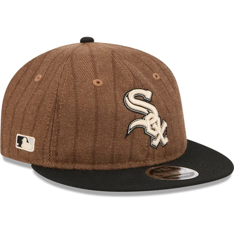 brun-och-svart-justerbar-platt-keps-9fifty-retro-crown-wool-pinstripe-fran-chicago-white-sox-mlb-av-new-era