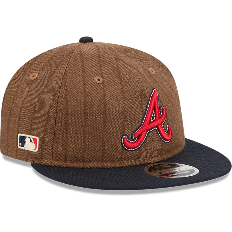 brun-och-marinbla-justerbar-platt-keps-9fifty-retro-crown-wool-pinstripe-fran-atlanta-braves-mlb-av-new-era