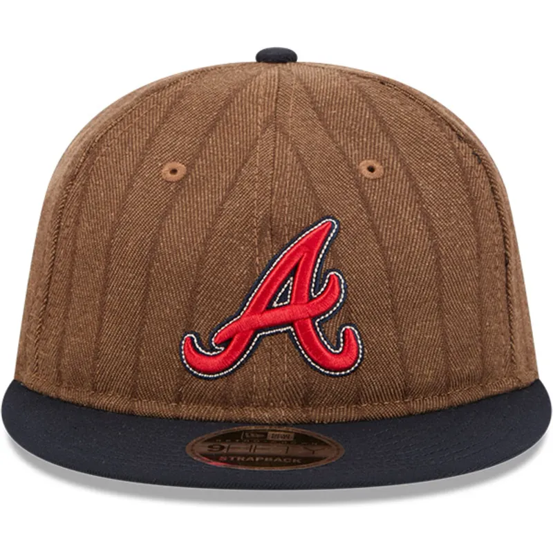 brun-och-marinbla-justerbar-platt-keps-9fifty-retro-crown-wool-pinstripe-fran-atlanta-braves-mlb-av-new-era