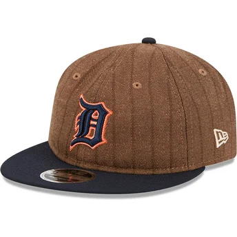 Brun och marinblå justerbar platt keps 9FIFTY Retro Crown Wool Pinstripe från Detroit Tigers MLB av New Era