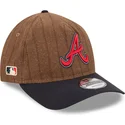 new-era-curved-brim-9twenty-a-frame-wool-pinstripe-atlanta-braves-mlb-brown-and-navy-blue-adjustable-cap