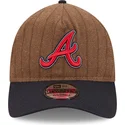atlanta-braves-mlb-new-era-9twenty-a-frame-wool-pinstripe-verstellbare-braun-und-marineblau-gebogene-kappe