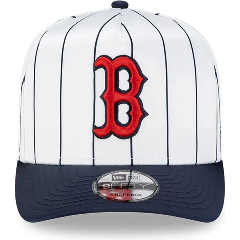 weisse-und-marineblaue-gebogene-snapback-kappe-9fifty-a-frame-satin-pinstripe-der-boston-red-sox-mlb-von-new-era