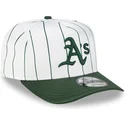 weisse-und-grune-gebogene-snapback-kappe-9fifty-a-frame-satin-pinstripe-von-oakland-athletics-mlb-von-new-era