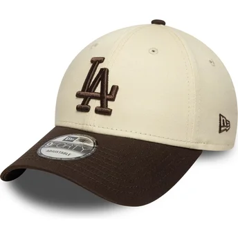 Gorra curva beige y marrón ajustable 9FORTY Side Patch de Los Angeles Dodgers MLB de New Era