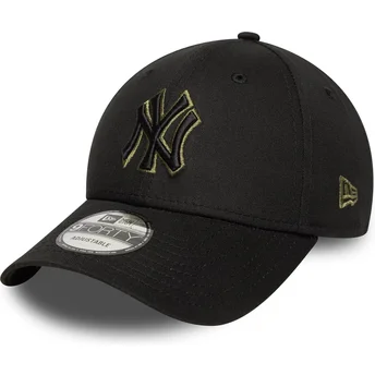 Justerbar svart böjd keps med grönt New York Yankees MLB 9FORTY Outline-logotyp från New Era