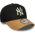 gorra-curva-negra-y-marron-snapback-9forty-e-frame-suede-visor-de-new-york-yankees-mlb-de-new-era