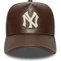 new-era-curved-brim-9forty-e-frame-img-leather-new-york-yankees-mlb-brown-adjustable-cap