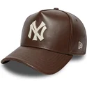 new-era-new-york-yankees-mlb-9forty-e-frame-img-leather-verstellbare-braune-kappe-mit-gebogenem-schirm