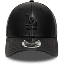 schwarze-snapback-kappe-mit-gebogenem-schirm-und-schwarzem-logo-9forty-m-crown-pu-der-los-angeles-dodgers-mlb-von-new-era