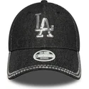 verstellbare-schwarze-damen-cap-mit-gebogenem-schirm-9forty-sequin-denim-der-los-angeles-dodgers-mlb-von-new-era