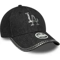 verstellbare-schwarze-damen-cap-mit-gebogenem-schirm-9forty-sequin-denim-der-los-angeles-dodgers-mlb-von-new-era