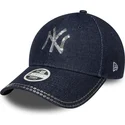 new-era-new-york-yankees-mlb-9forty-sequin-denim-damen-verstellbare-marineblaue-curved-kappe