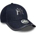 marinbla-justerbar-kurvad-keps-for-dam-9forty-sequin-denim-fran-new-york-yankees-mlb-av-new-era