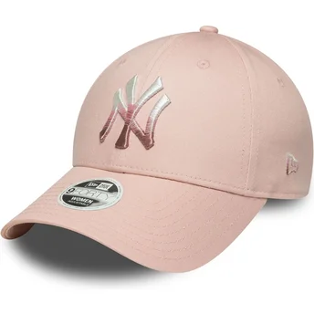 Verstellbare rosa Damen-Cap mit gebogenem Schirm 9FORTY Metallic Logo der New York Yankees MLB von New Era