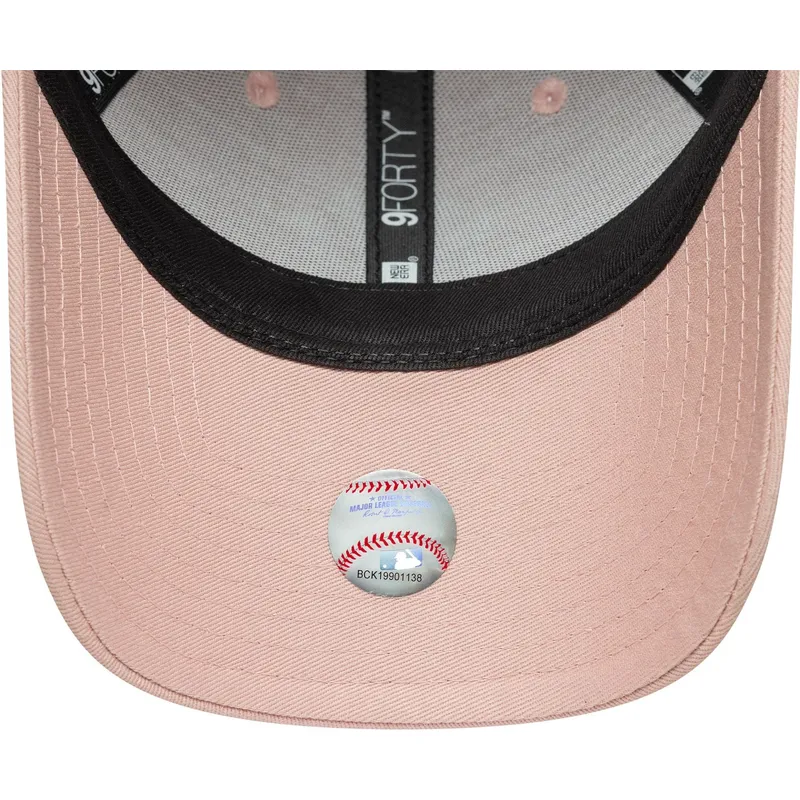 gebogene-rosa-verstellbare-damenkappe-9forty-metallic-logo-der-new-york-yankees-mlb-von-new-era