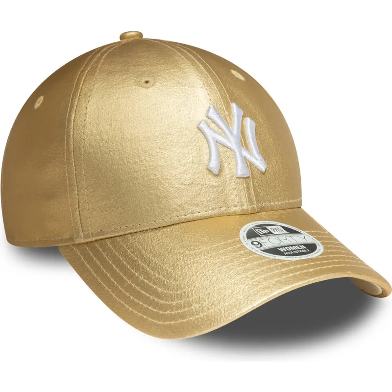 goldene-gebogene-verstellbare-damenkappe-9forty-metallic-der-new-york-yankees-mlb-von-new-era