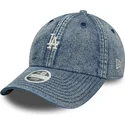 blaue-gebogene-verstellbare-damen-kappe-9twenty-denim-der-los-angeles-dodgers-mlb-von-new-era