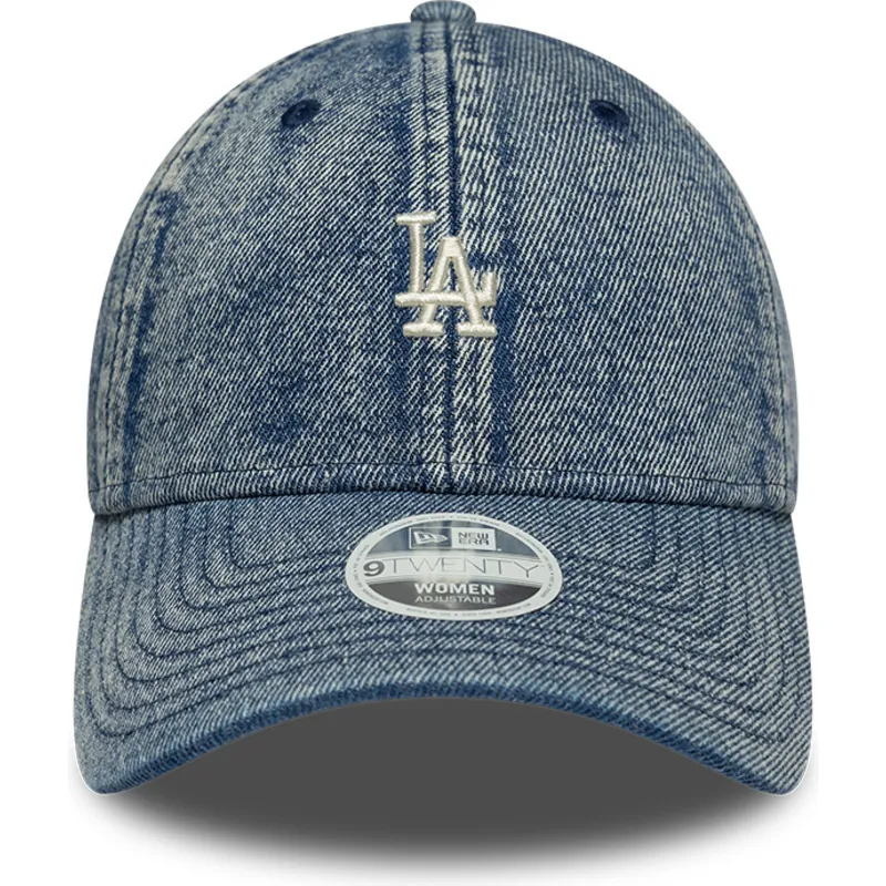 blaue-gebogene-verstellbare-damen-kappe-9twenty-denim-der-los-angeles-dodgers-mlb-von-new-era
