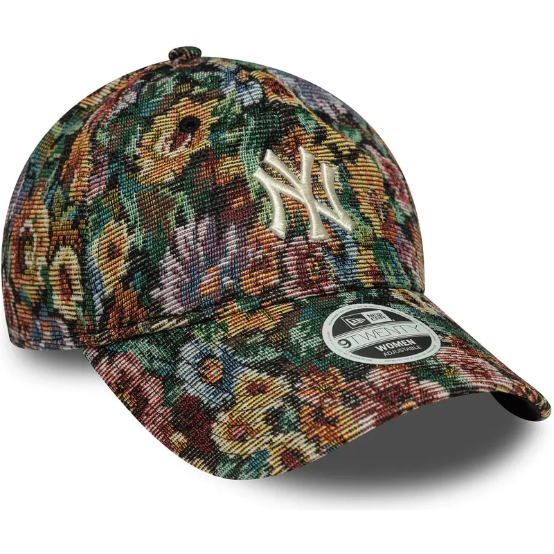 mehrfarbige-gebogene-verstellbare-damenkappe-9twenty-floral-der-new-york-yankees-mlb-von-new-era