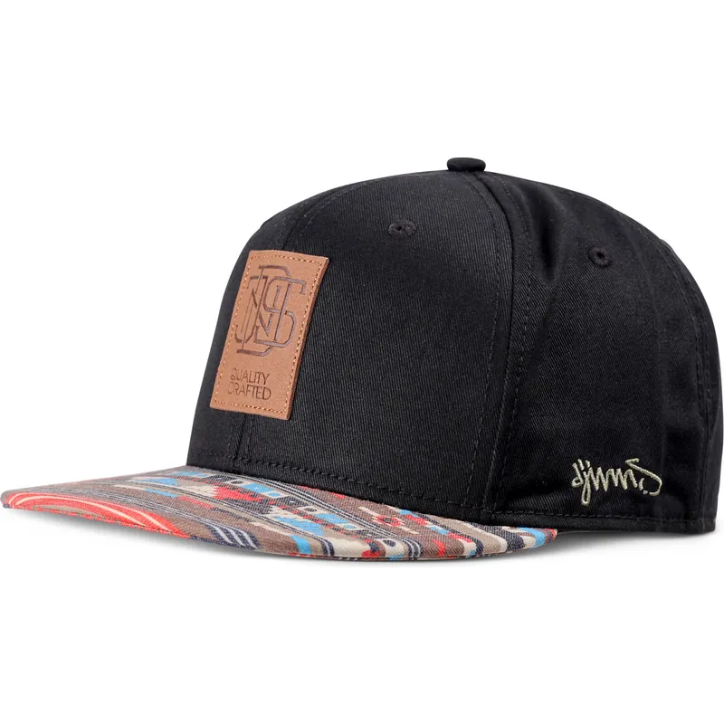 schwarze-und-mehrfarbige-flache-snapback-kappe-aztek-von-djinns