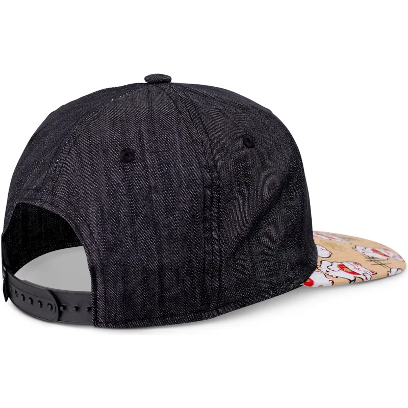 gorra-plana-negra-y-multicolor-snapback-para-nino-lucky-cat-linen-rev-de-djinns