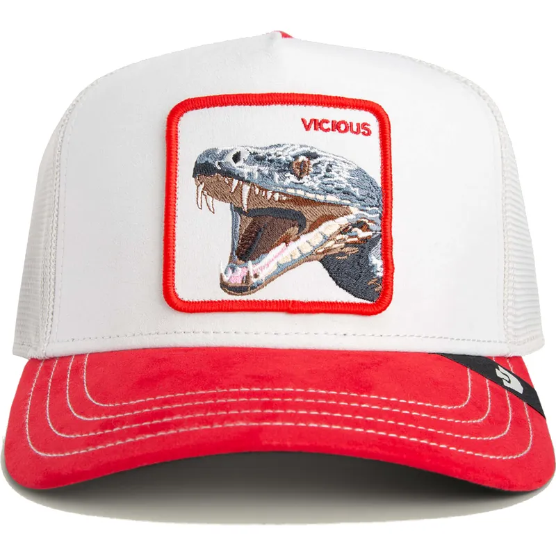 gorra-trucker-blanca-y-roja-serpiente-vicious-suede-snake-suede-truckers-the-farm-de-goorin-bros