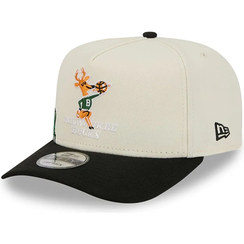 gorra-curva-beige-y-negra-snapback-9fifty-a-frame-precurved-hardwood-classics-de-milwaukee-bucks-nba-de-new-era