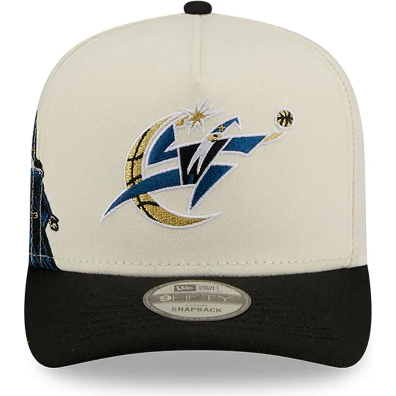 beige-und-schwarze-gebogene-snapback-kappe-9fifty-a-frame-precurved-hardwood-classics-der-washington-wizards-nba-von-new-era