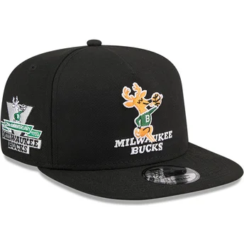 Schwarze flache Snapback-Kappe 9FIFTY A Frame Hardwood Classics der Milwaukee Bucks NBA von New Era