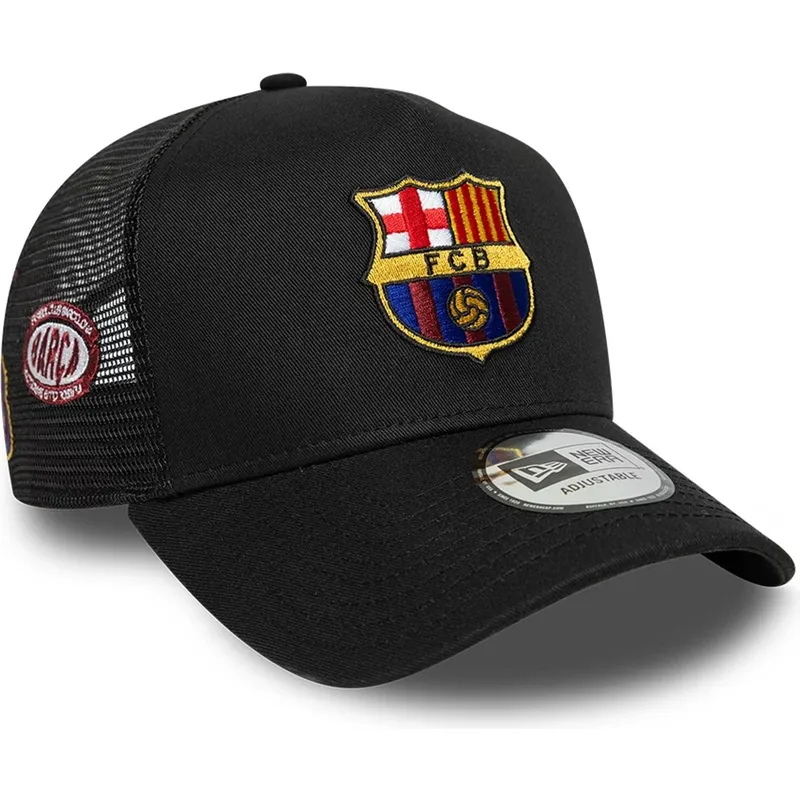 schwarze-fc-barcelona-laliga-a-frame-patch-trucker-cap-von-new-era